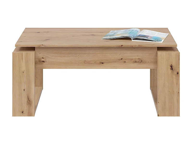 Mesa de centro elevatória Nova, carvalho Nodi, branco Artik, estilo nórdico