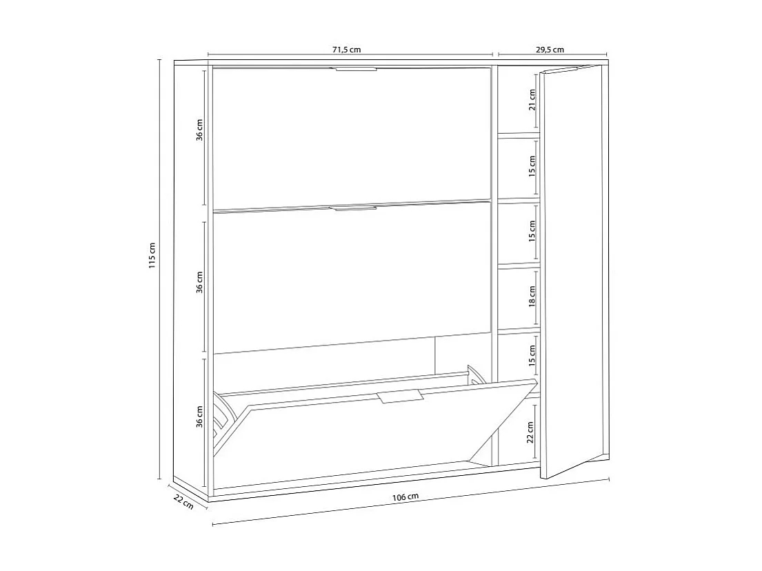 Meuble à chaussures 3 abattants et 1 porte 30 paires - L106 cm
