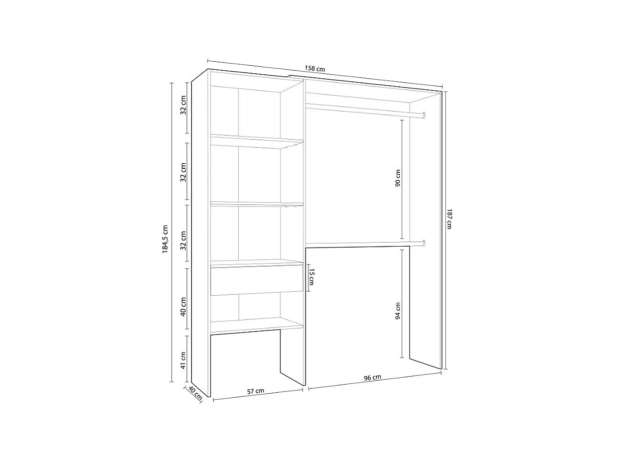 Kledingkast 1 lade 3 opbergvakken - H187 cm