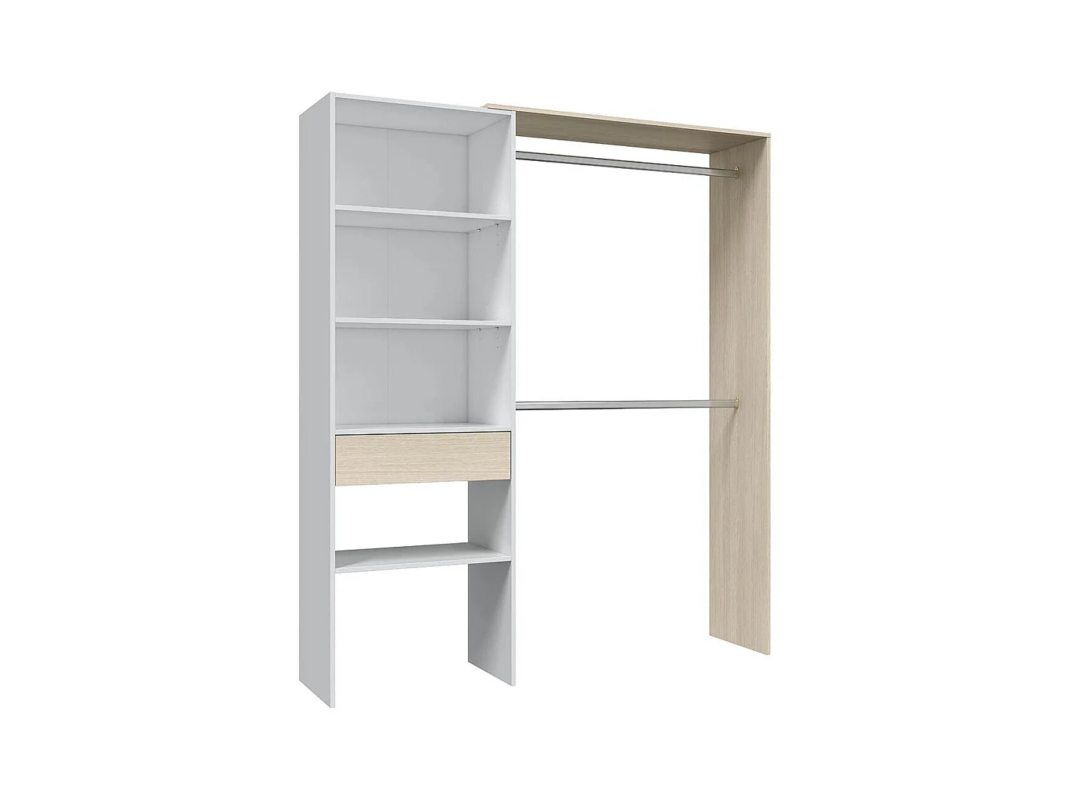 Kleiderschrank mit weißem Dekor und Eiche - H187 cm