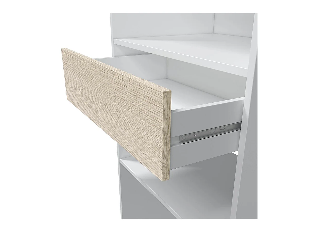 Kleiderschrank mit weißem Dekor und Eiche - H187 cm