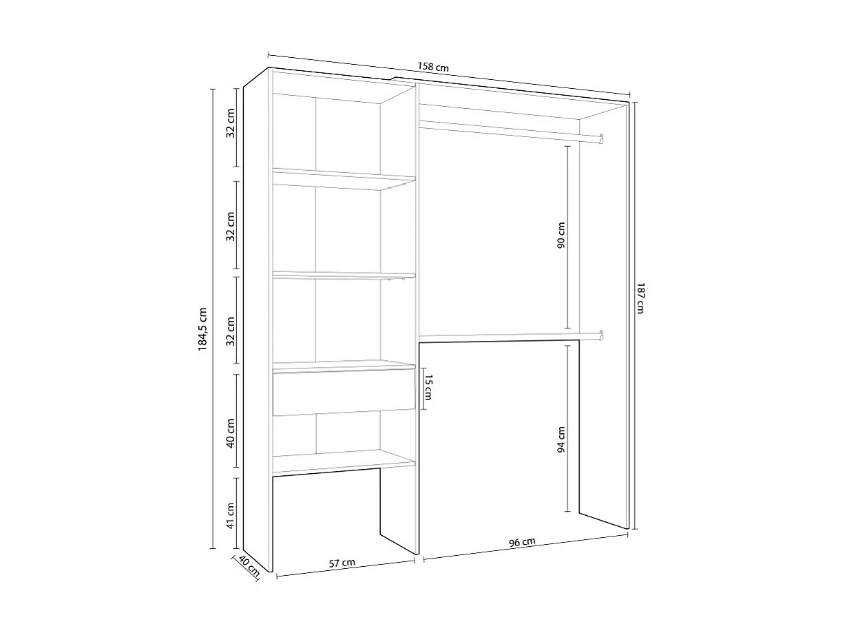 Armario vestidor con 1 cajón - A187 cm