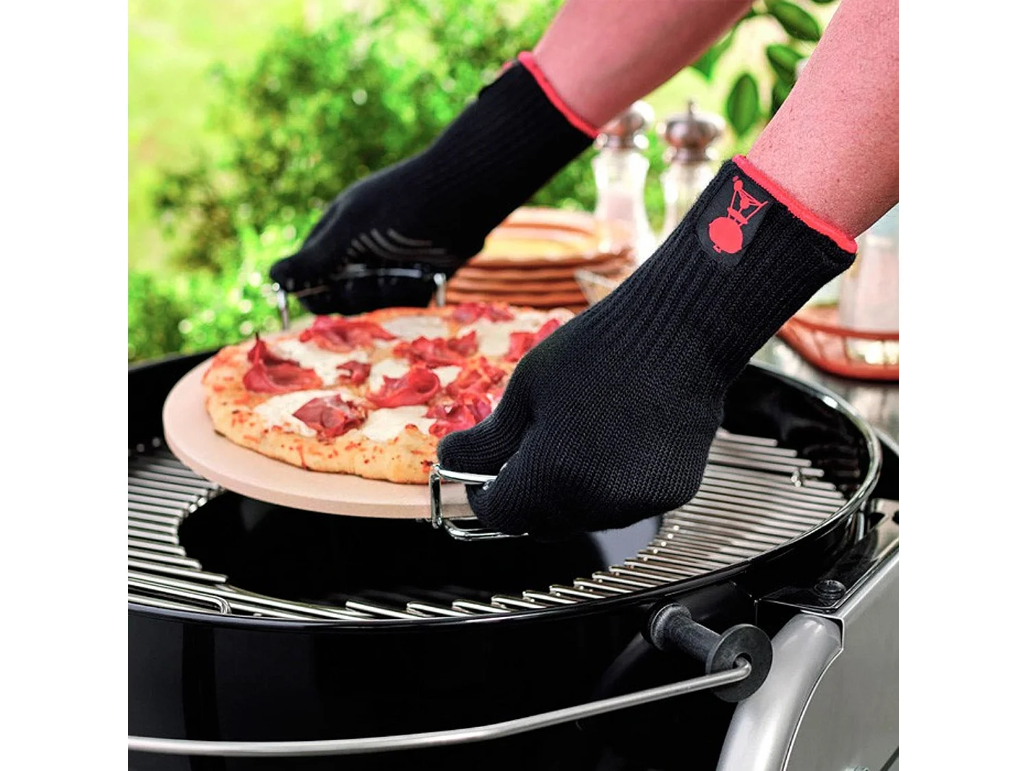 Paire de Gants X/L Weber 17x33x5,4 cm Gants de Protection pour Barbecues avec Bandes Silicone, Noir