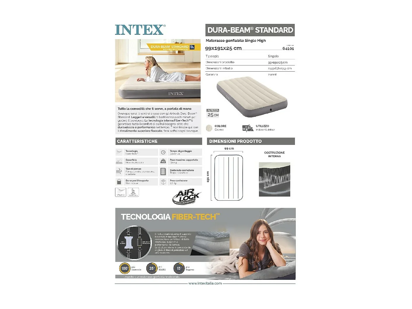 Matelas Gonflable 1 Place "Downy" 191cm Gris