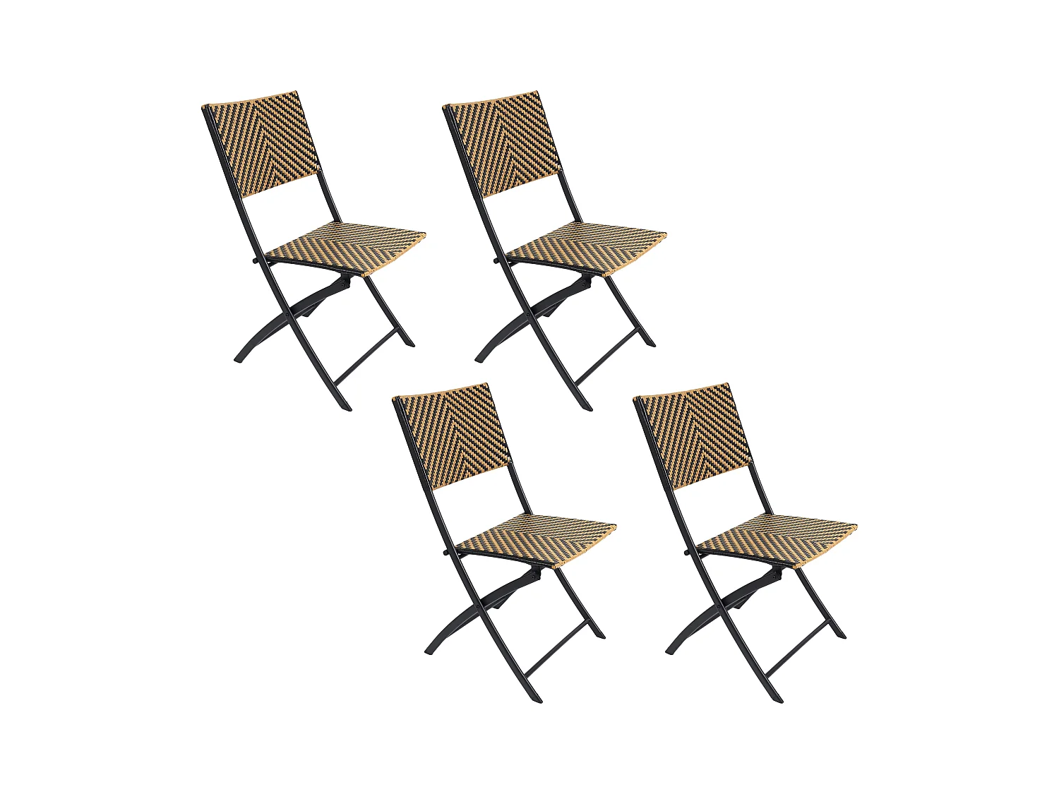 Chaise Pliante Tresse Noir Et Naturel - Lot De 4 Marron, Noir