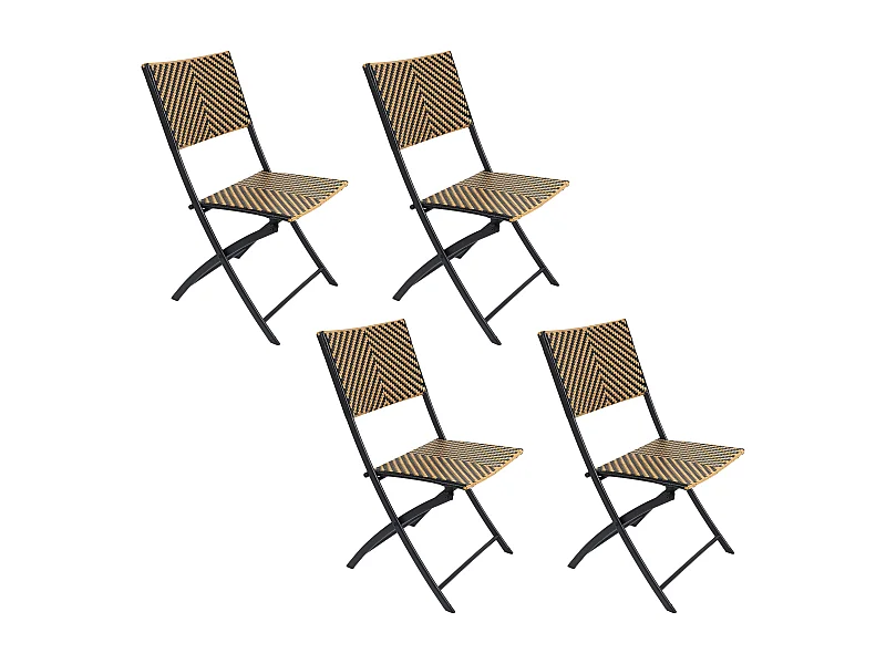 Chaise Pliante Tresse Noir Et Naturel - Lot De 4 Marron, Noir