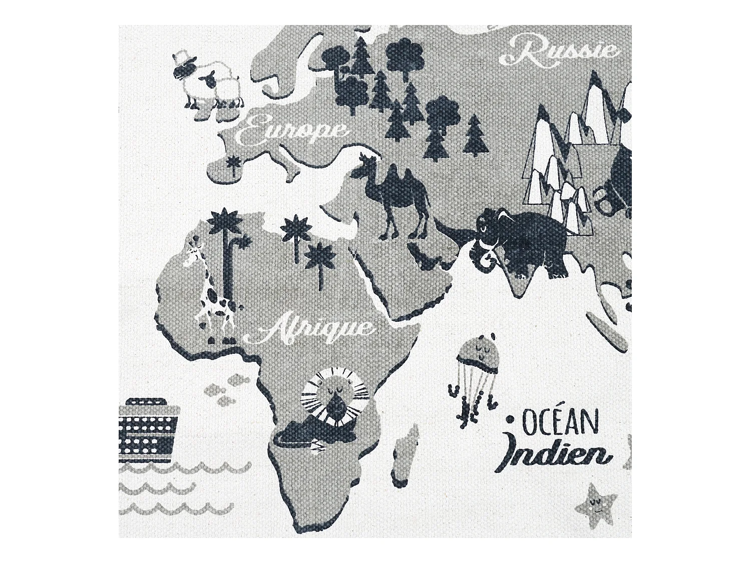 Tapis Mappemonde 140x70cm Blanc, Gris, Noir