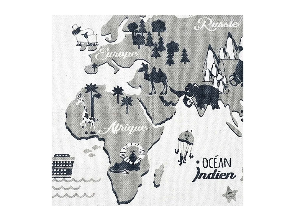 Tapis Mappemonde 140x70cm Blanc, Gris, Noir