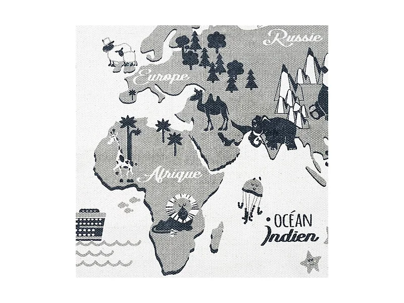 Tapis Mappemonde 140x70cm Blanc, Gris, Noir