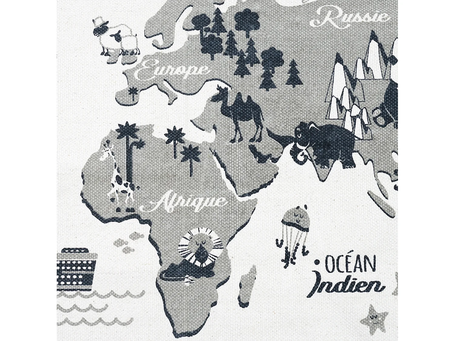 Tapis Mappemonde 140x70cm Blanc, Gris, Noir