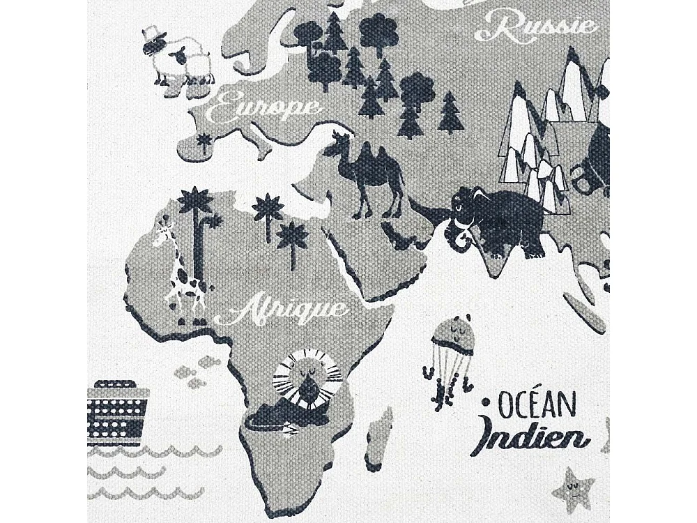 Tapis Mappemonde 140x70cm Blanc, Gris, Noir