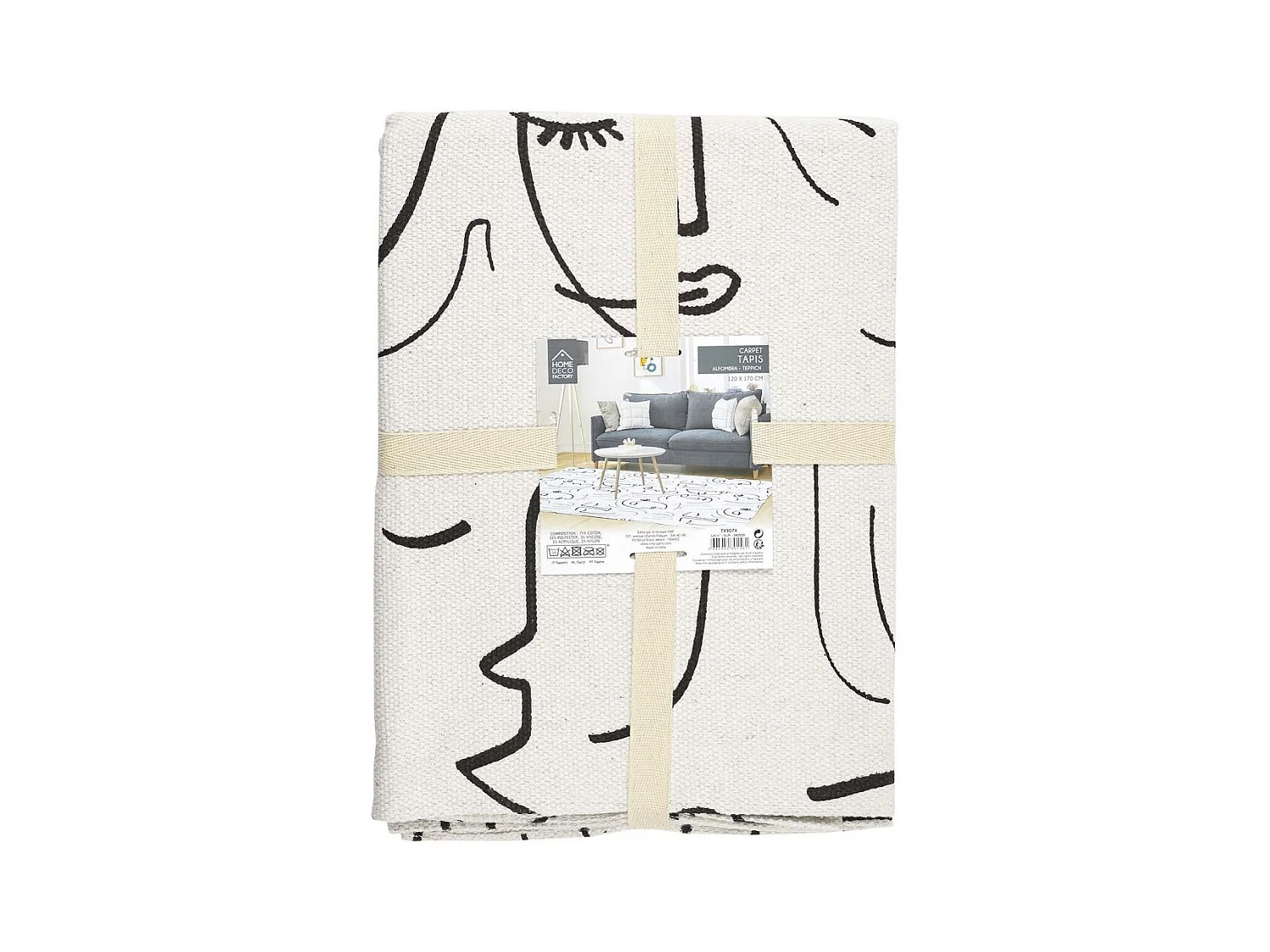 Tapis Arty 120x170cm Blanc, Noir