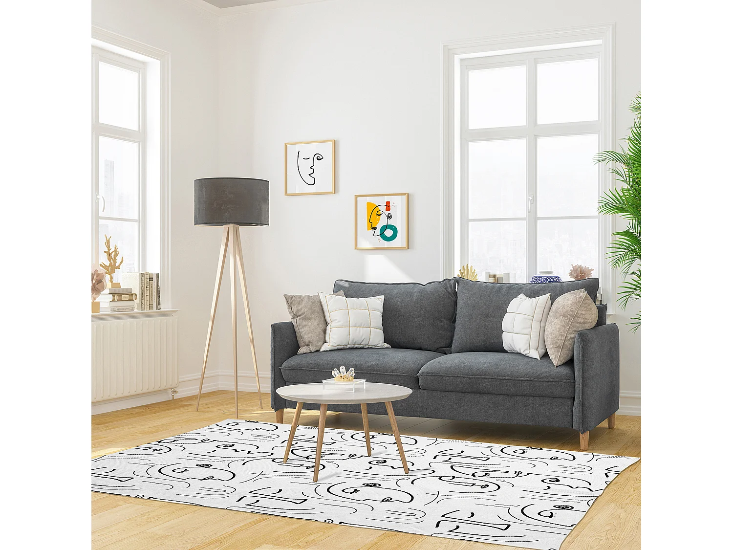 Tapis Arty 120x170cm Blanc, Noir