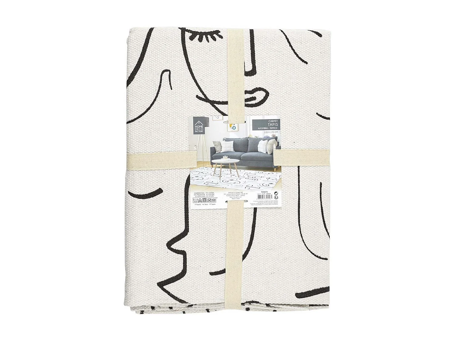 Tapis Arty 120x170cm Blanc, Noir