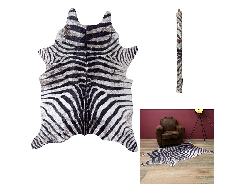 Tapis Imitation Peau De Zebre 120x158cm Blanc, Noir