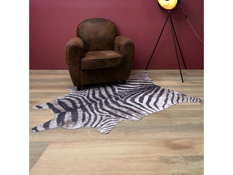 Tapis Imitation Peau De Zebre 120x158cm Blanc, Noir
