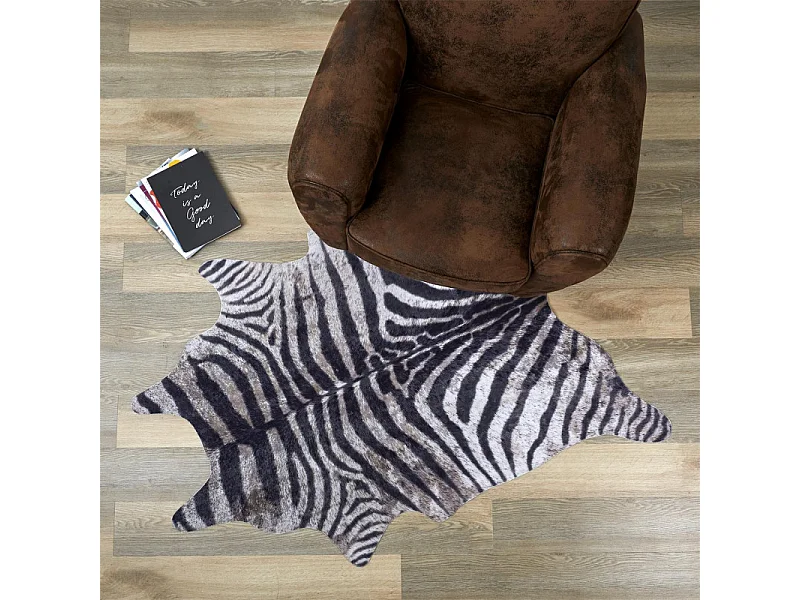 Tapis Imitation Peau De Zebre 120x158cm Blanc, Noir
