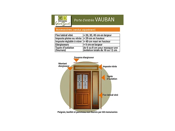 Porte d'entree Bois vitree, Vauban, H,200xl,80  p,gauche Cotes Tableau