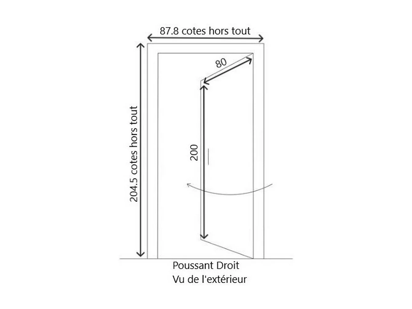 Porte d'entree Bois vitree, Vauban, H,200xl,80 p, droit Cotes Tableau