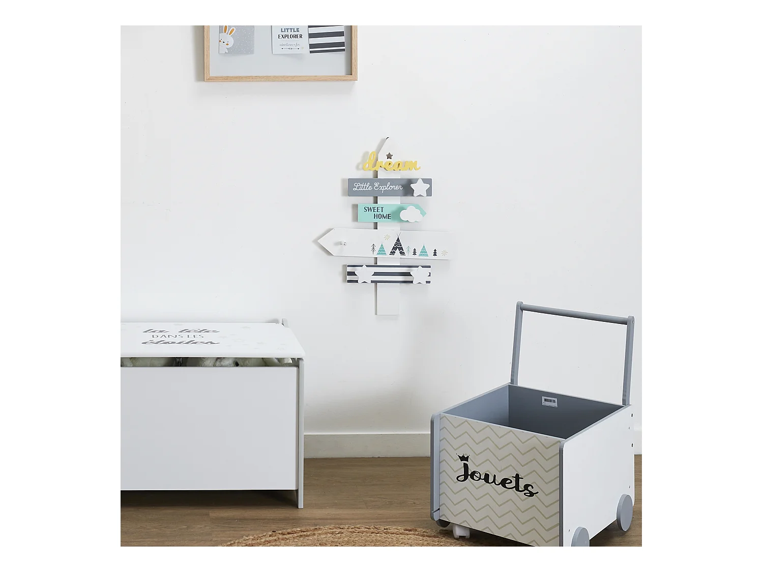 Decoration Panneau Directionnel A Accrocher Blanc, Bleu, Jaune