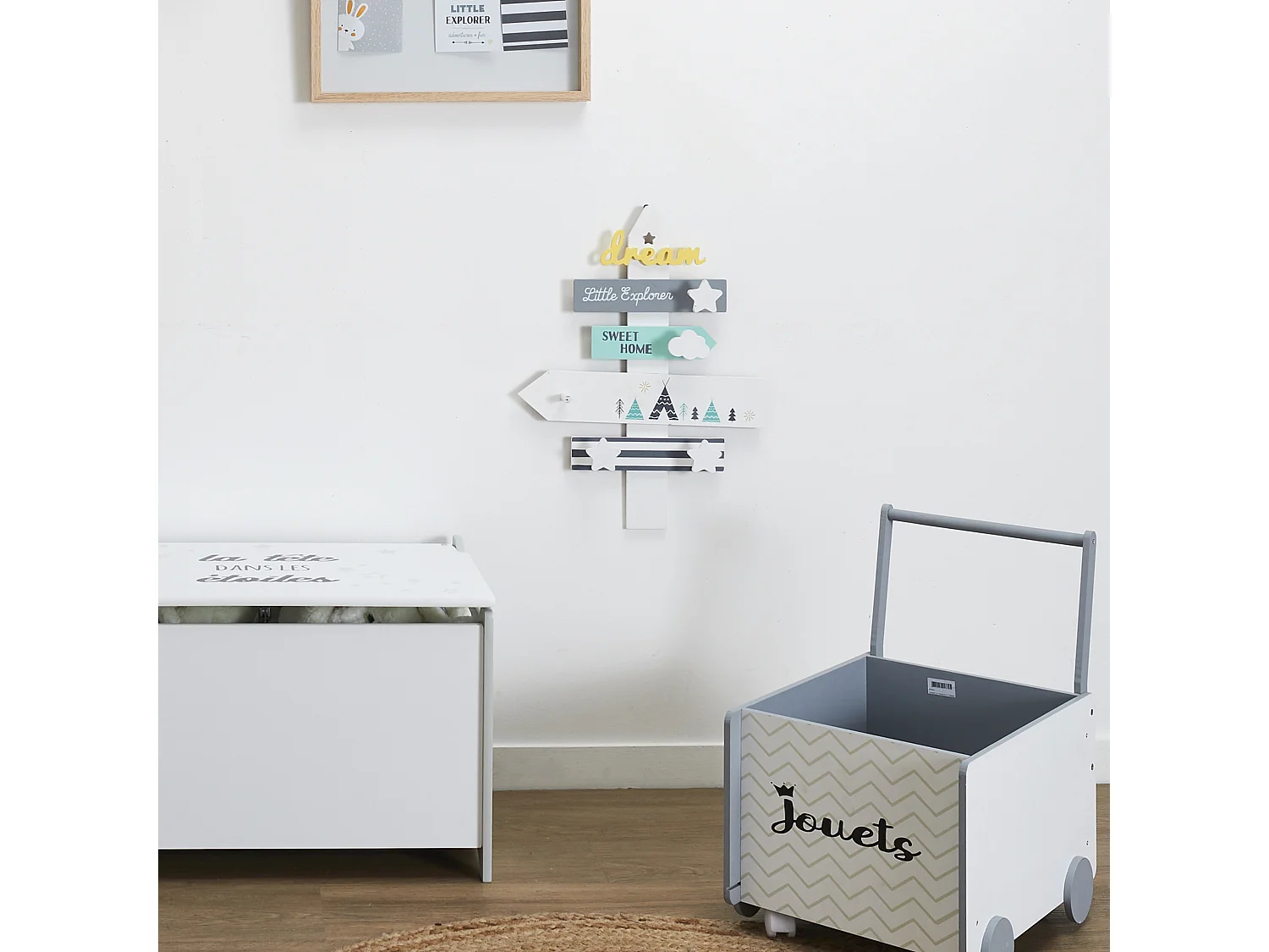 Decoration Panneau Directionnel A Accrocher Blanc, Bleu, Jaune