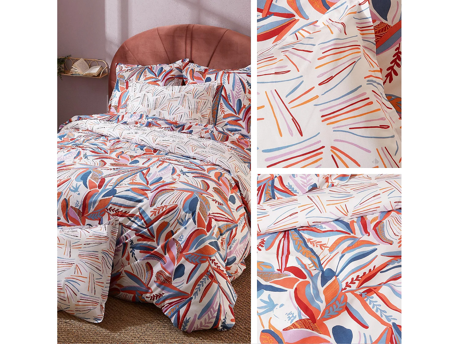 Parure de lit 200x200 cm coton PERROQUET multicolore Salsa 3 pièces