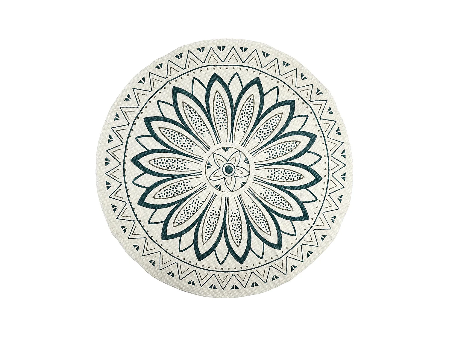 Tapis de salon rond 90 cm PATIO blanc motif géométrique mandala vert