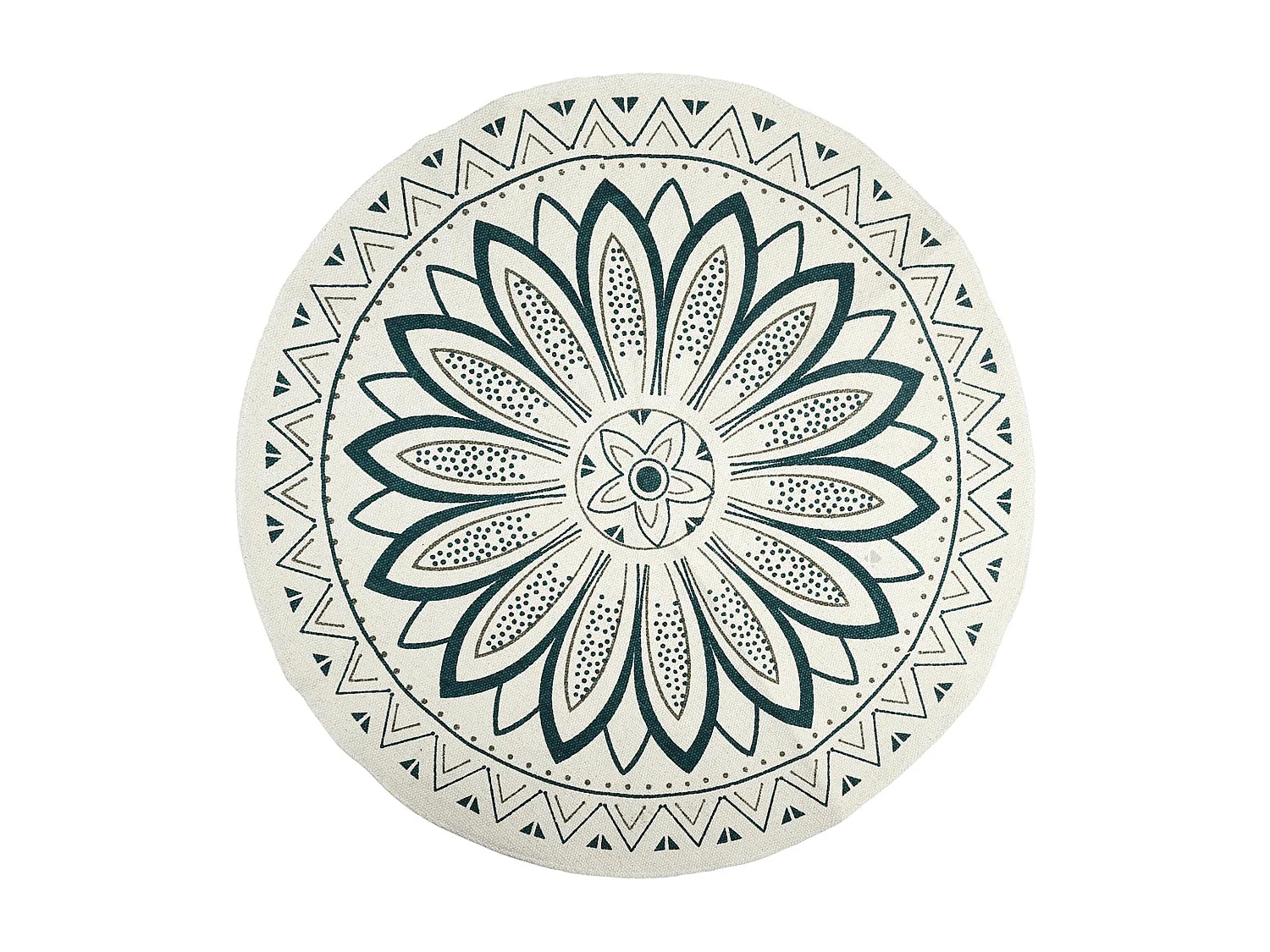 Tapis de salon rond 90 cm PATIO blanc motif géométrique mandala vert