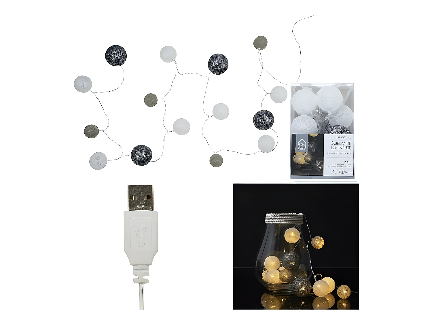 Guirlande Lumineuse Led "Boule" 360cm Gris