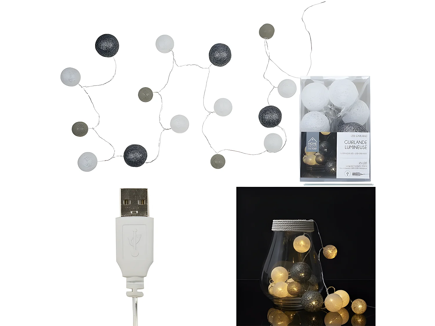 Guirlande Lumineuse Led "Boule" 360cm Gris