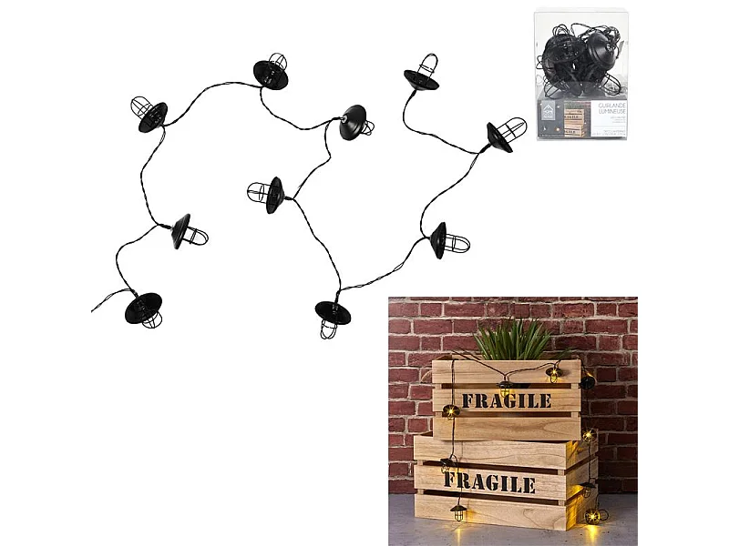 Guirlande Lumineuse 10 LED "Lanterne" 192cm Noir
