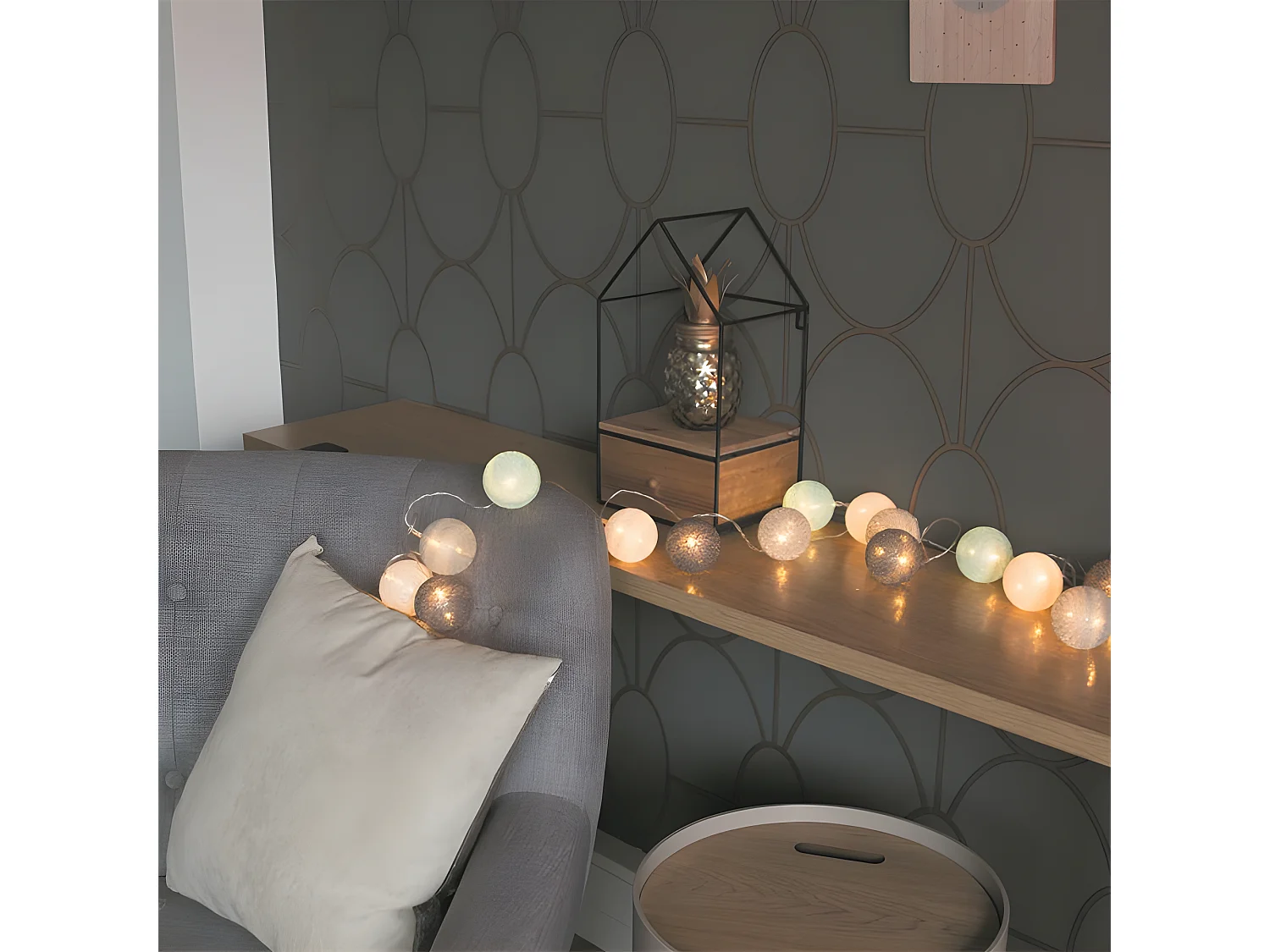 Guirlande Lumineuse à Led "20 Boules" 345cm Bleu & Gris
