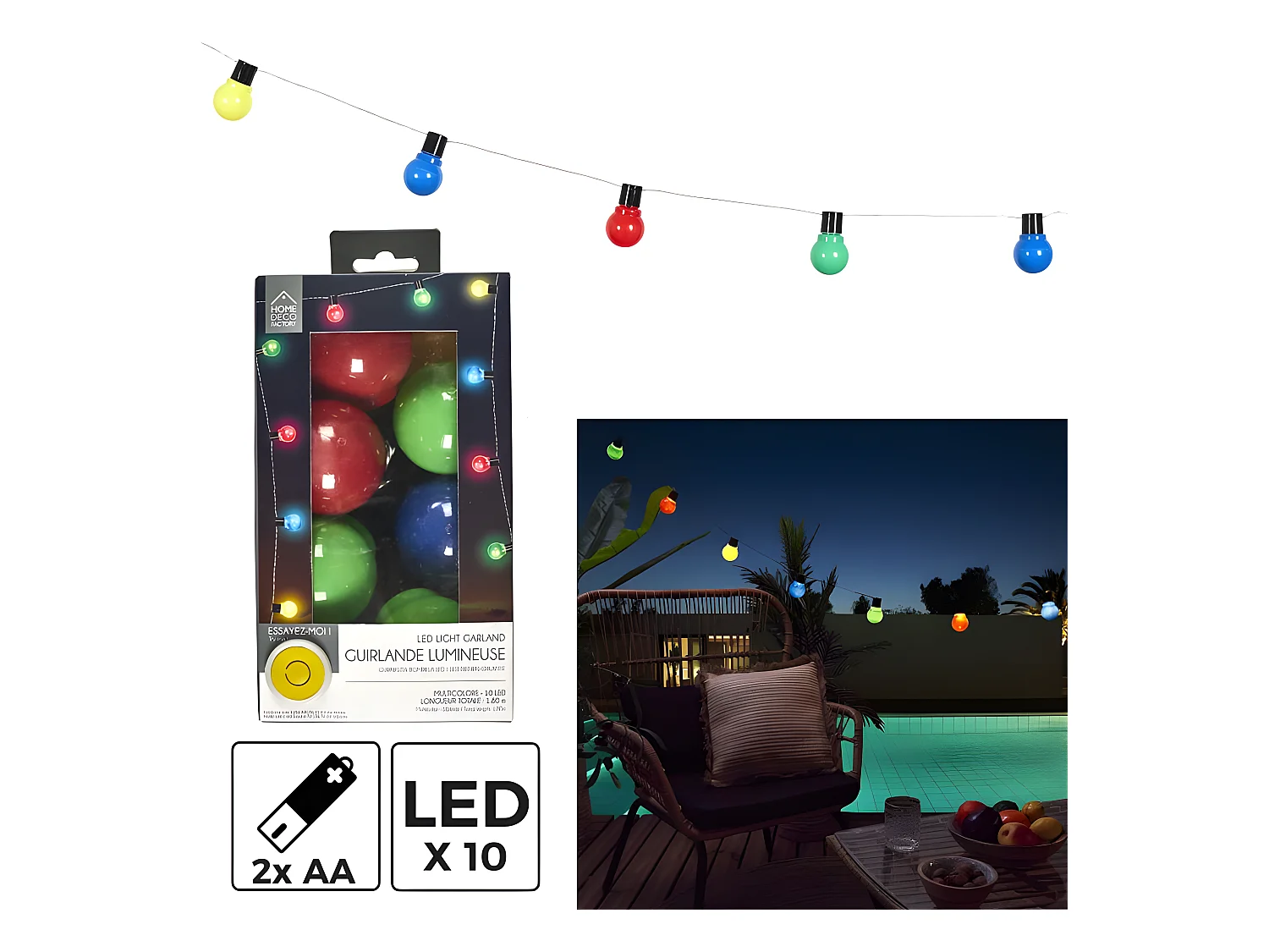 Guirlande Lumineuse Led "Boules" 180cm Multicolore