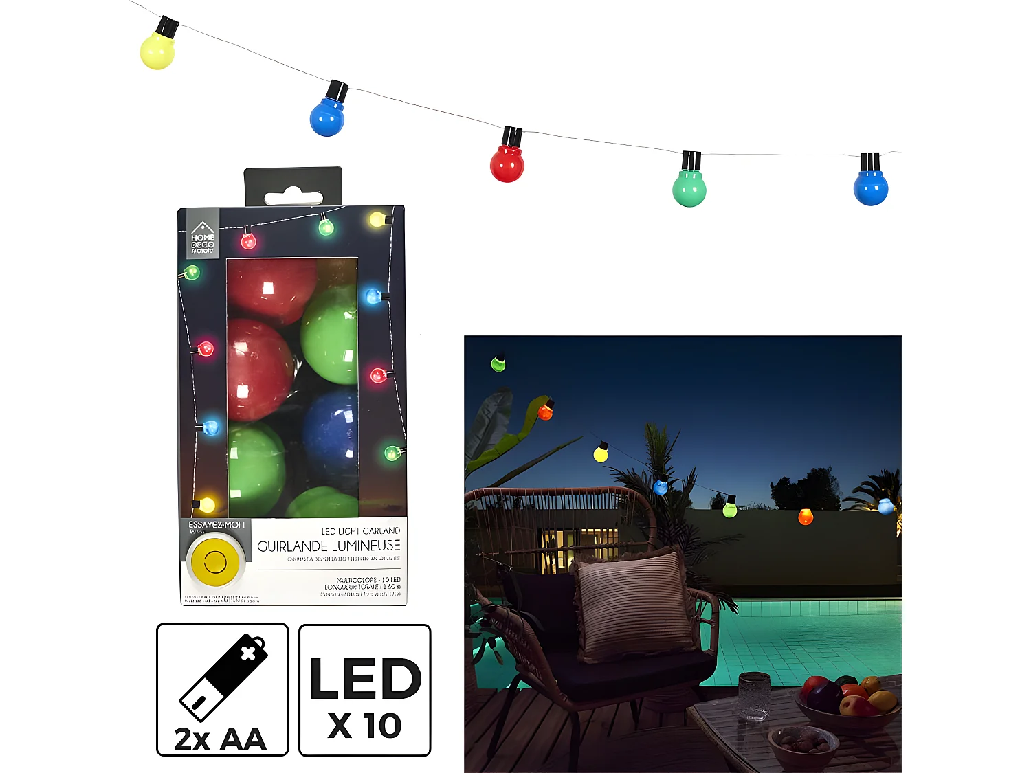 Guirlande Lumineuse Led "Boules" 180cm Multicolore