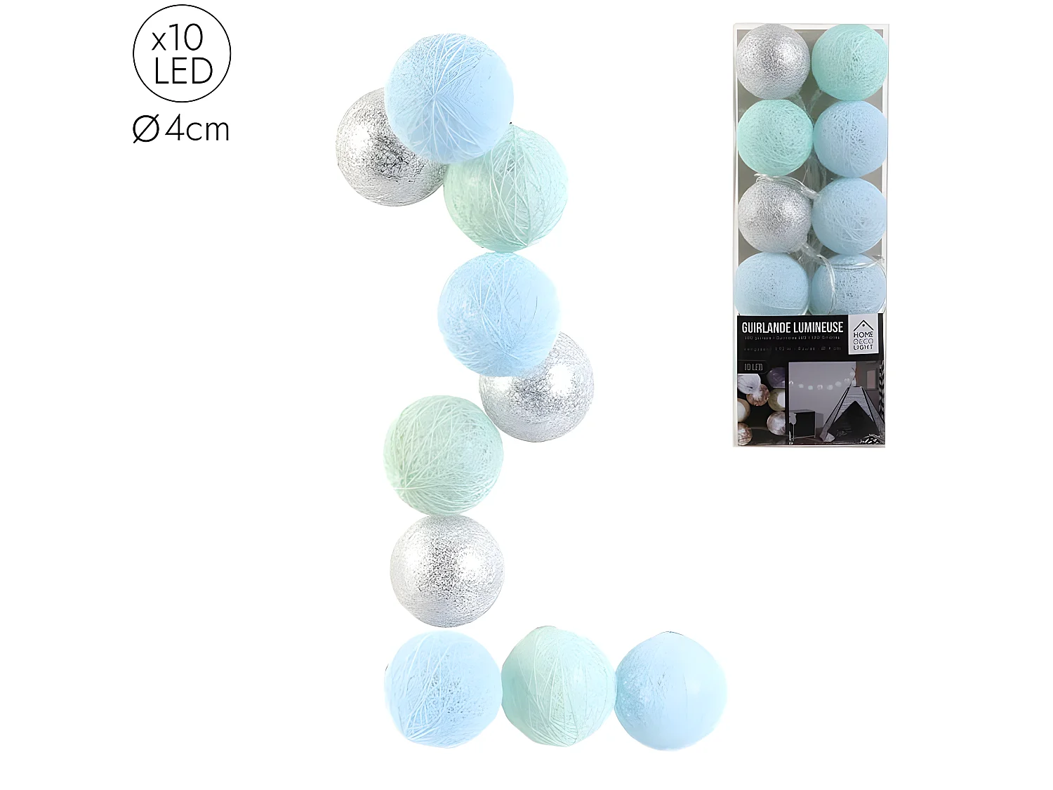 Guirlande Lumineuse à Led "10 Boules" 192cm Bleu
