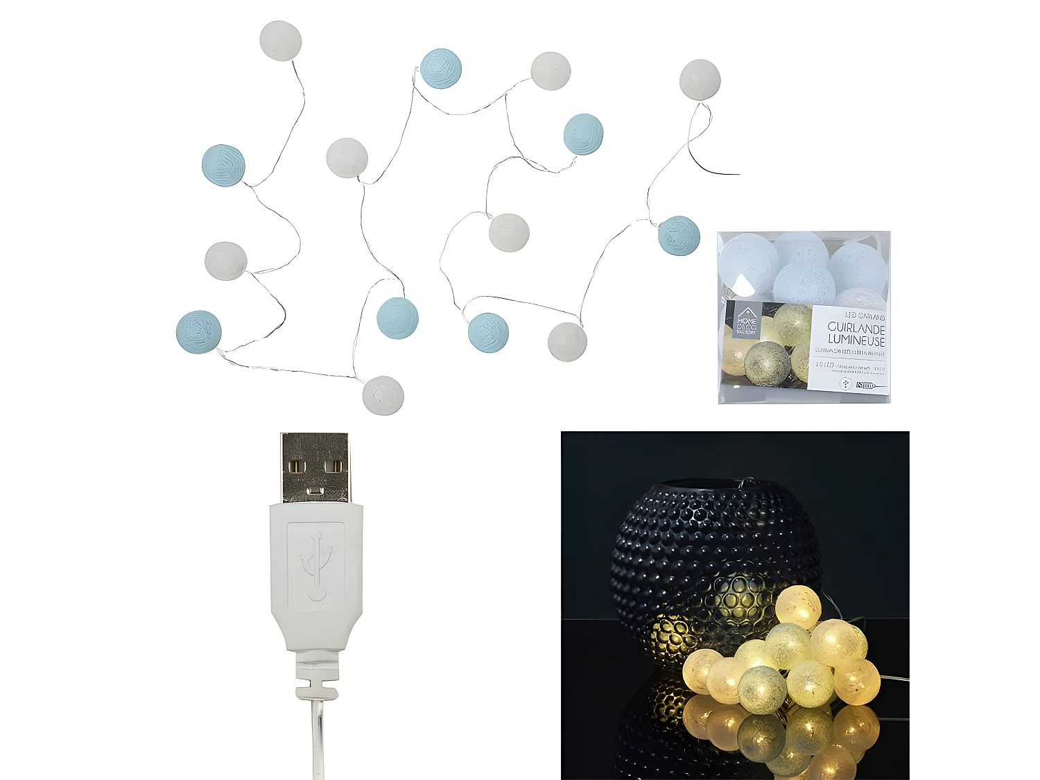 Guirlande Lumineuse Led "Boule" 360cm Blanc & Bleu