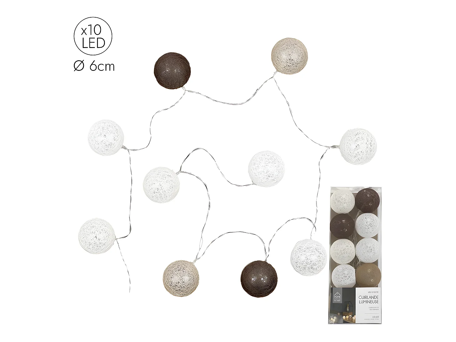 Guirlande Lumineuse à Led "10 Boules" 175cm Marron