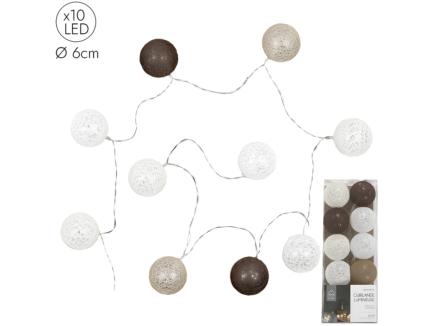 Guirlande Lumineuse à Led "10 Boules" 175cm Marron