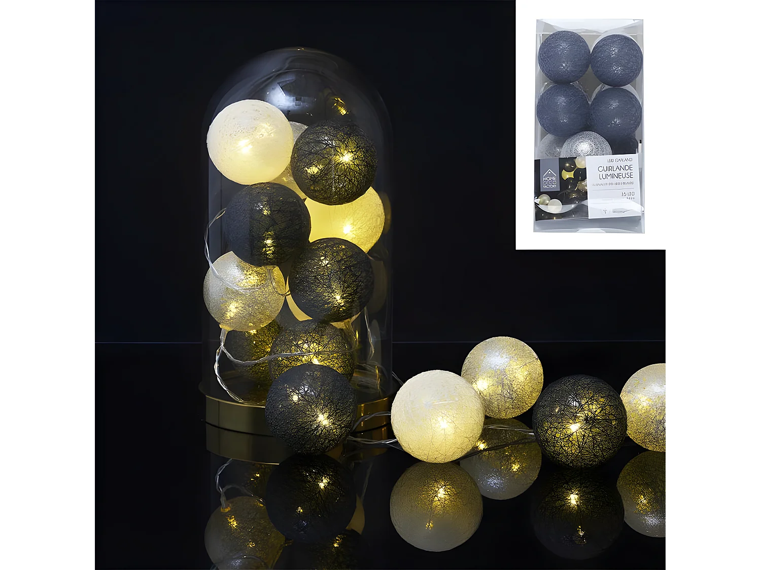 Guirlande Lumineuse Led "Boule" 360cm Bleu & Gris
