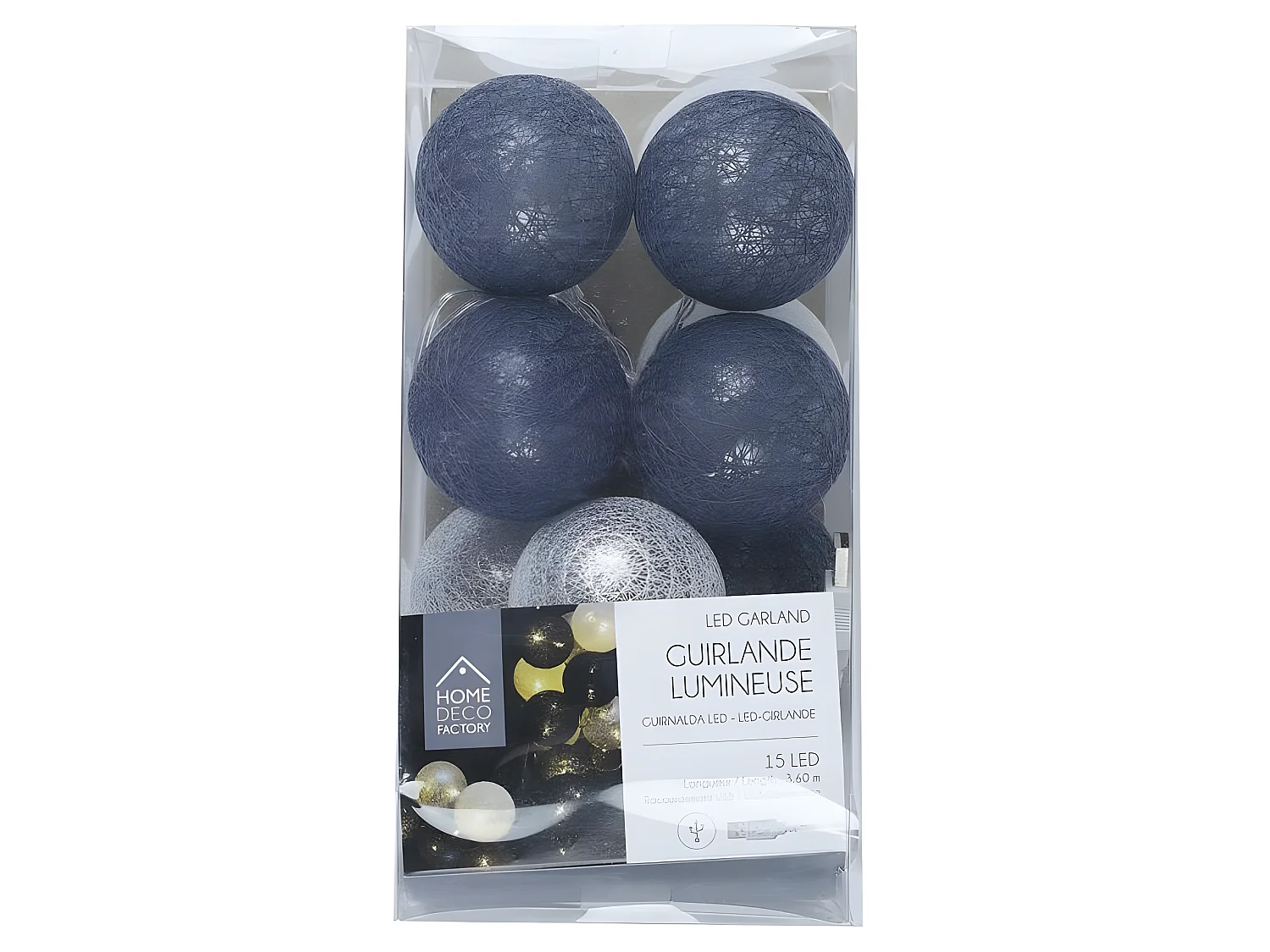 Guirlande Lumineuse Led "Boule" 360cm Bleu & Gris