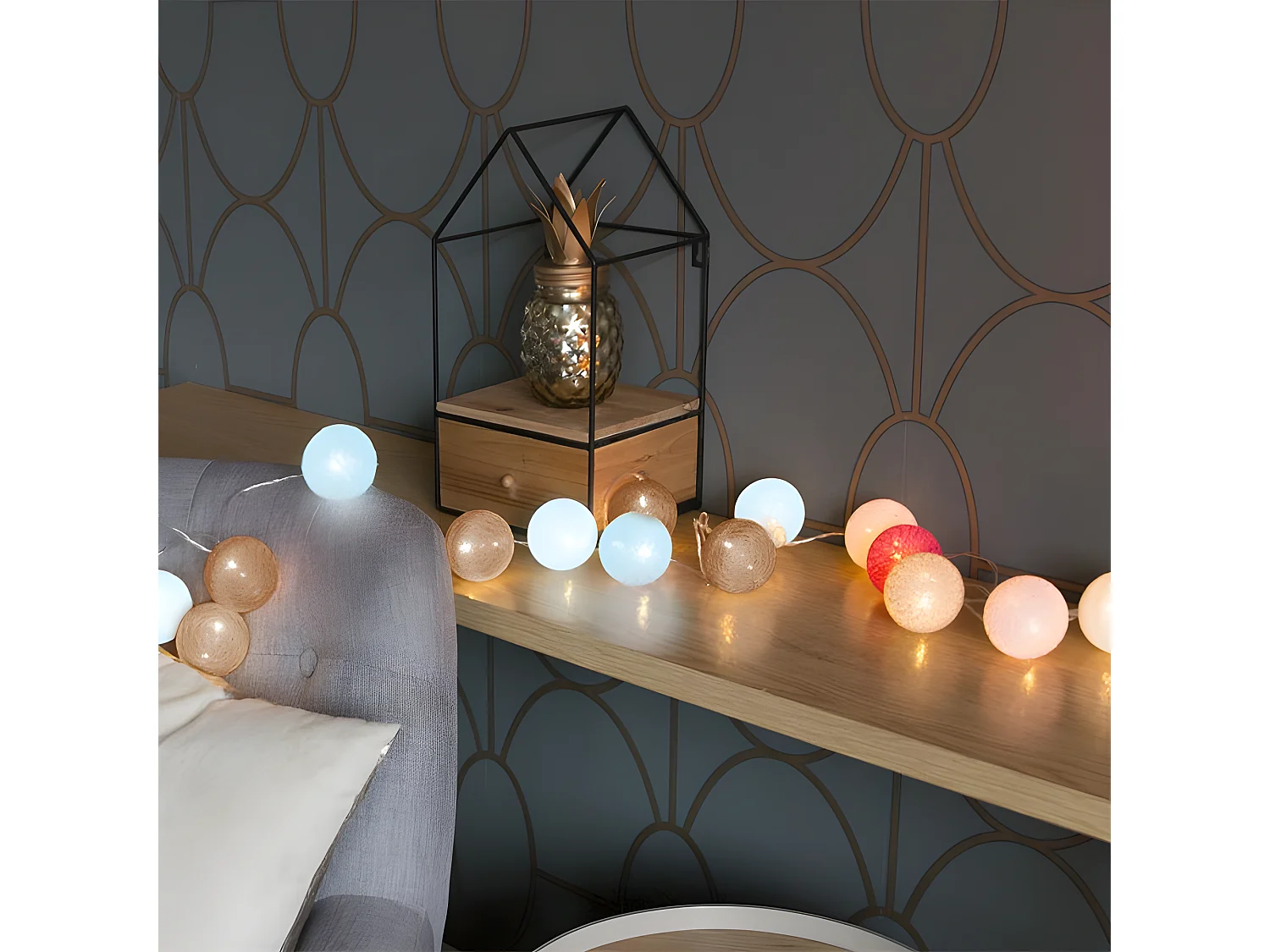 Guirlande Lumineuse à Led "20 Boules" 345cm Bleu & Or