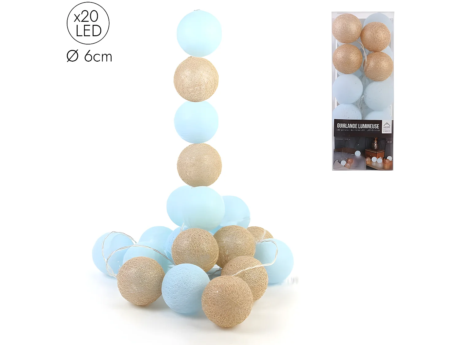 Guirlande Lumineuse à Led "20 Boules" 345cm Bleu & Or