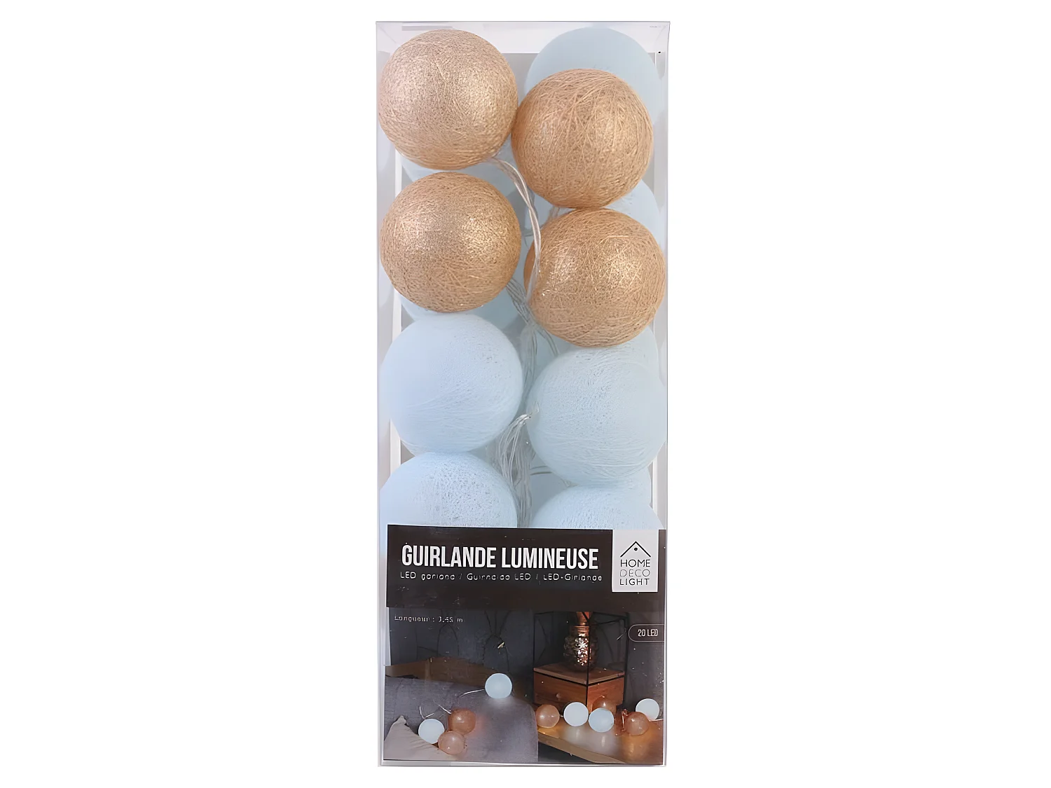 Guirlande Lumineuse à Led "20 Boules" 345cm Bleu & Or