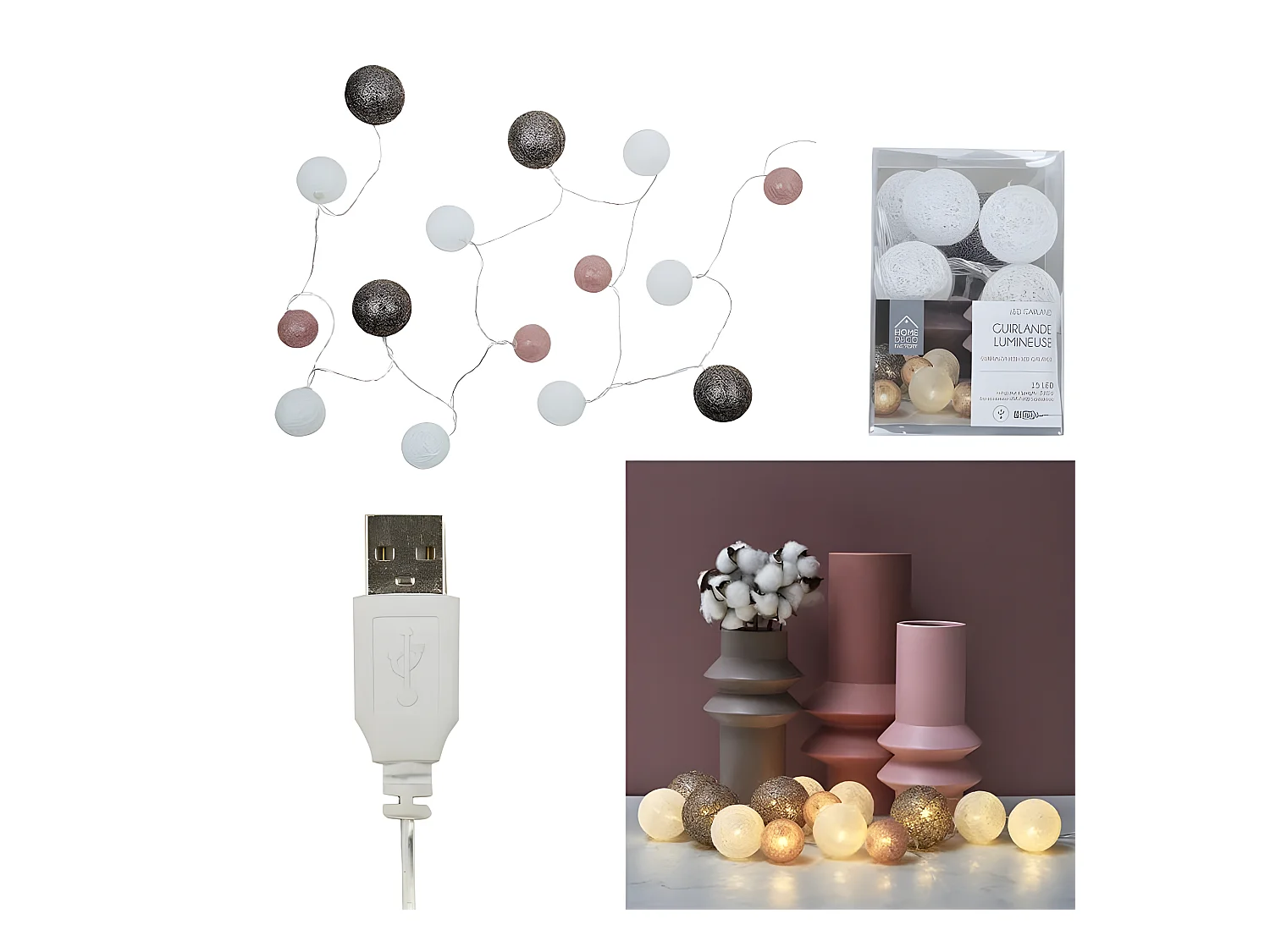 Guirlande Lumineuse Led "Boule" 360cm Rose