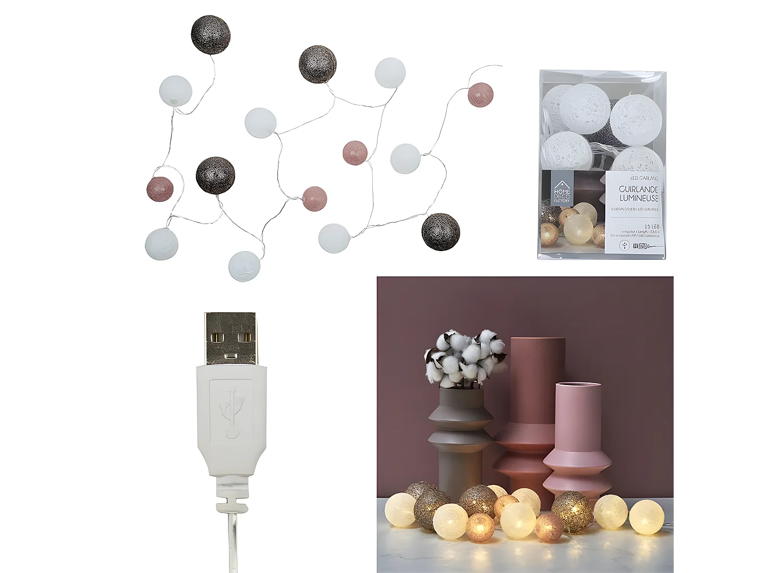 Guirlande Lumineuse Led "Boule" 360cm Rose