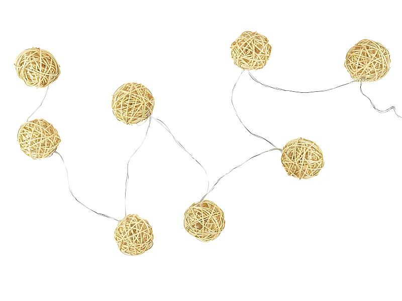 Guirlande Lumineuse 8 LED "Boule Rotin" 156cm Naturel