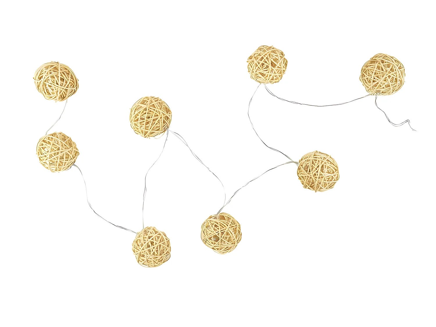 Guirlande Lumineuse 8 LED "Boule Rotin" 156cm Naturel