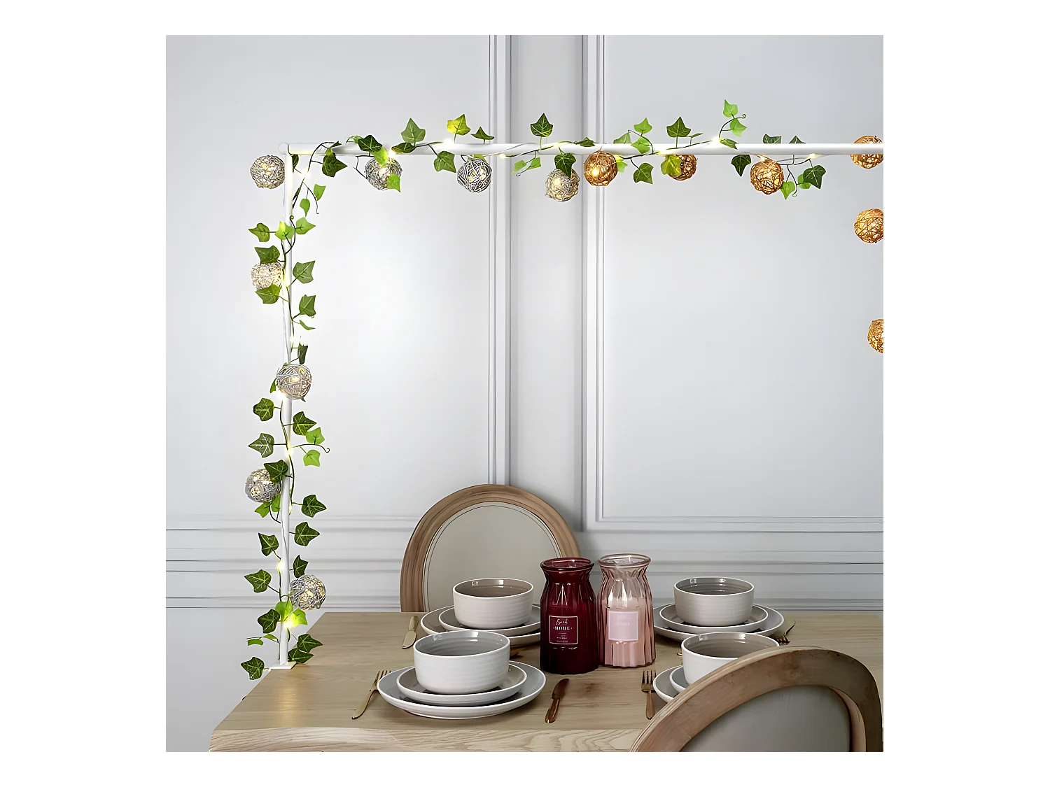 Guirlande Lumineuse 8 LED "Boule Rotin" 156cm Naturel