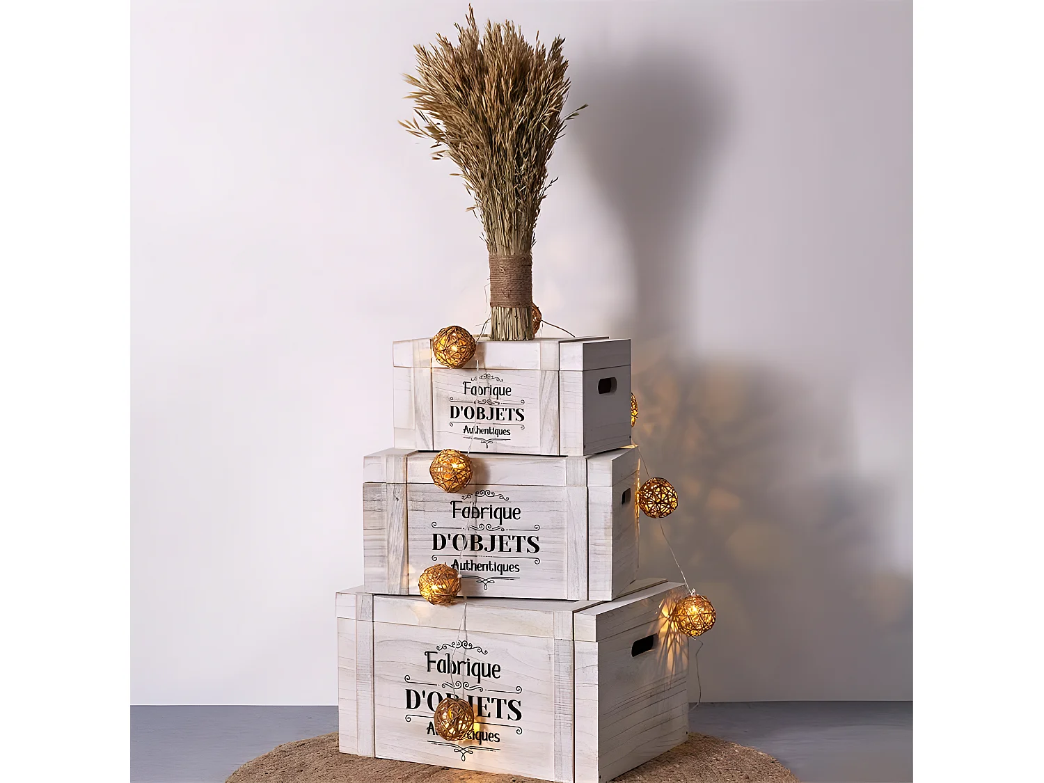 Guirlande Lumineuse 8 LED "Boule Rotin" 156cm Naturel