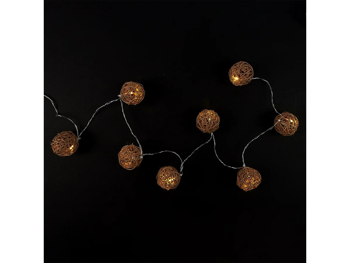 Guirlande Lumineuse 8 LED "Boule Rotin" 156cm Naturel